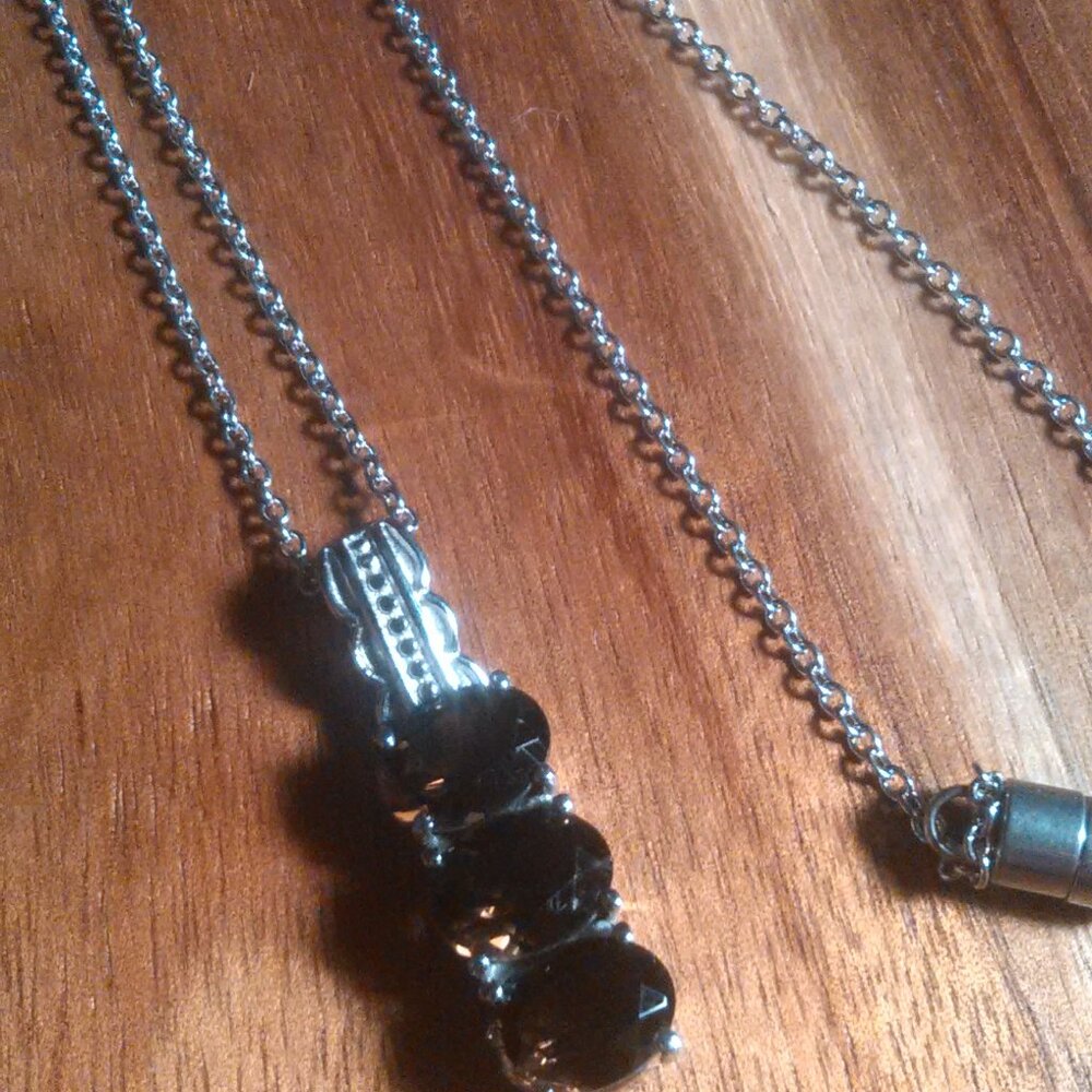 Brazilian Smokey Quartz Three Stone Stainless Steel Pendant Necklace - Picture 4 of 14
